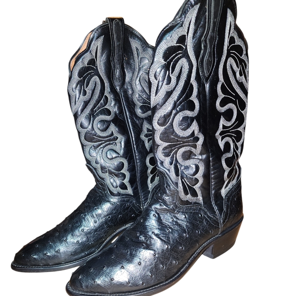 Vintage J Chisholm Exotic Ostrich Cowboy Boots Size 10D Made in USA - Picture 3 of 7